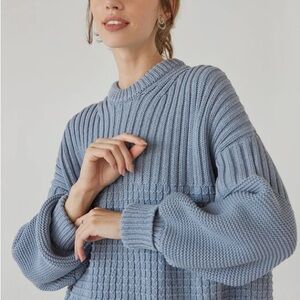 The Knotty Ones Delcia Organic Cotton Sweater - Dusty Blue One Size